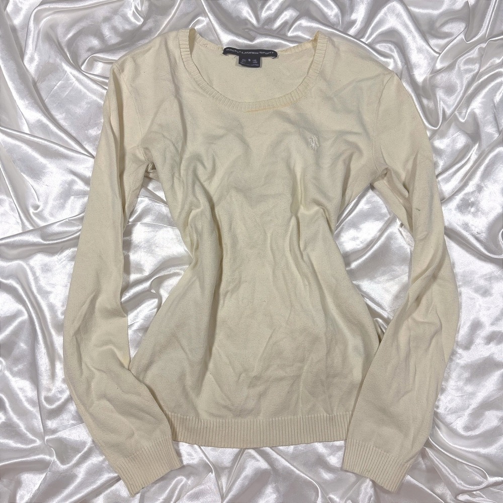 y2k Ralph Lauren Sport Sweater Cream Excellent Pima Cotton Scoop Neck Pony Logo